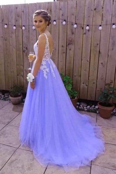 Beautiful Light Purple Tulle Dress, White Lace and Lavender Prom Dress cg6488