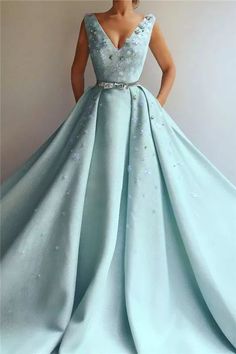 Exquisite Sequins V Neck Sleeveless Prom Dress , Chic Flowers Pearls Long Prom Dress with Beading Sash cg6531