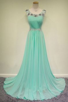Elegant Beading Chiffon Green Long Evening prom Dresses cg6545