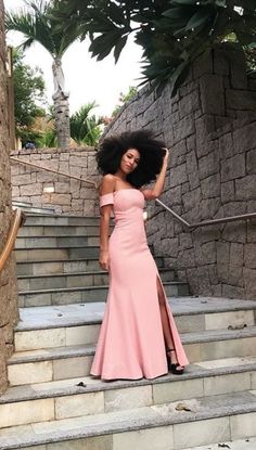 off shoulder prom dress, elegant prom dress,long Pink prom dress with side slit cg6569