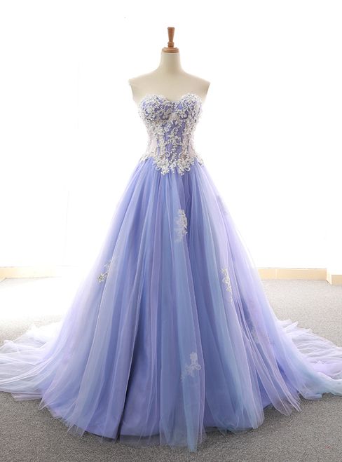 Purple Sweetheart Tulle Lace Appliques Wedding prom Dress cg6591