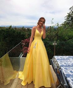 A-line Yellow Long Prom Dress with Pockets cg6625