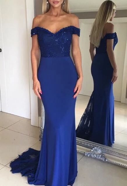 Off Shoulder Mermaid Long Prom Dress with Applique and Beading,Fashion Dance Dress,Sweet 16 Dress cg6673