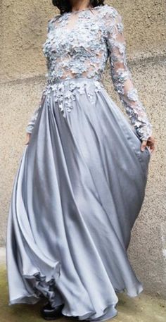 Gray Long Sleeves Prom Dress cg6713