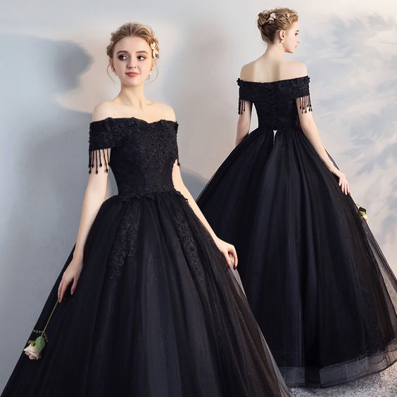Black Lace Floor Length Off Shoulder Short Sleeves Formal Wedding Occasion prom Dress cg6800