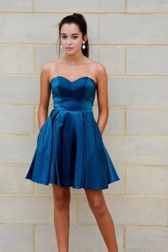 Sweetheart A-Line Satin Teal Homecoming Dress cg6822