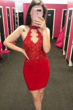 High Neck Tight Red Party homecoming Dress cg6834