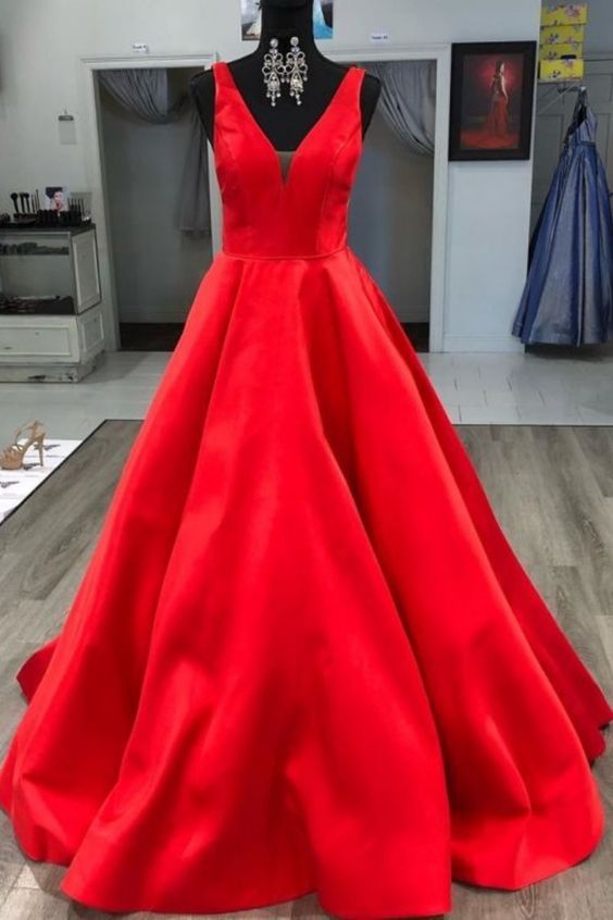 Gorgeous V Neck Red Long Prom Dress cg6835