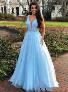 Unique Prom Dresses, 2020 Sweet A-Line/Princess Tulle Beaded V Neck Sleeveless Prom Dresses cg6904