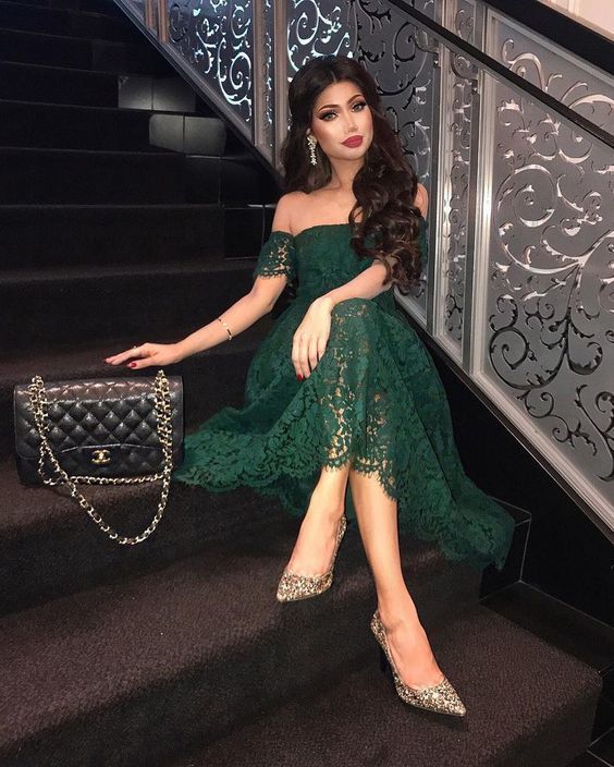 Off the Shoulder Green Floor Length prom Dress cg6932