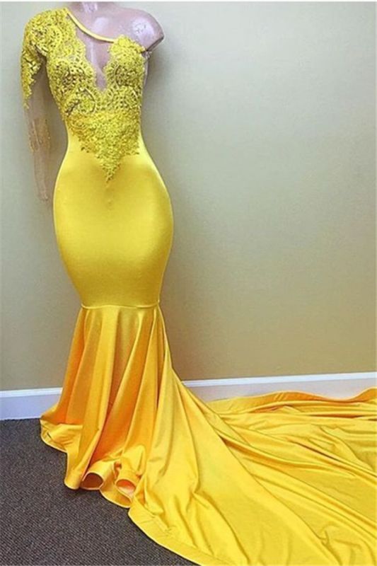 Lace Appliques Yellow Long Prom Dresses Cheap for Juniors cg6956