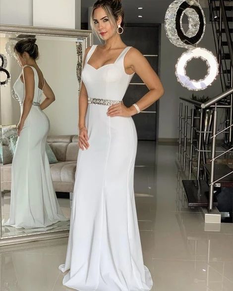 Floor-Length white Prom Dress with Beading , long prom dress cg6966