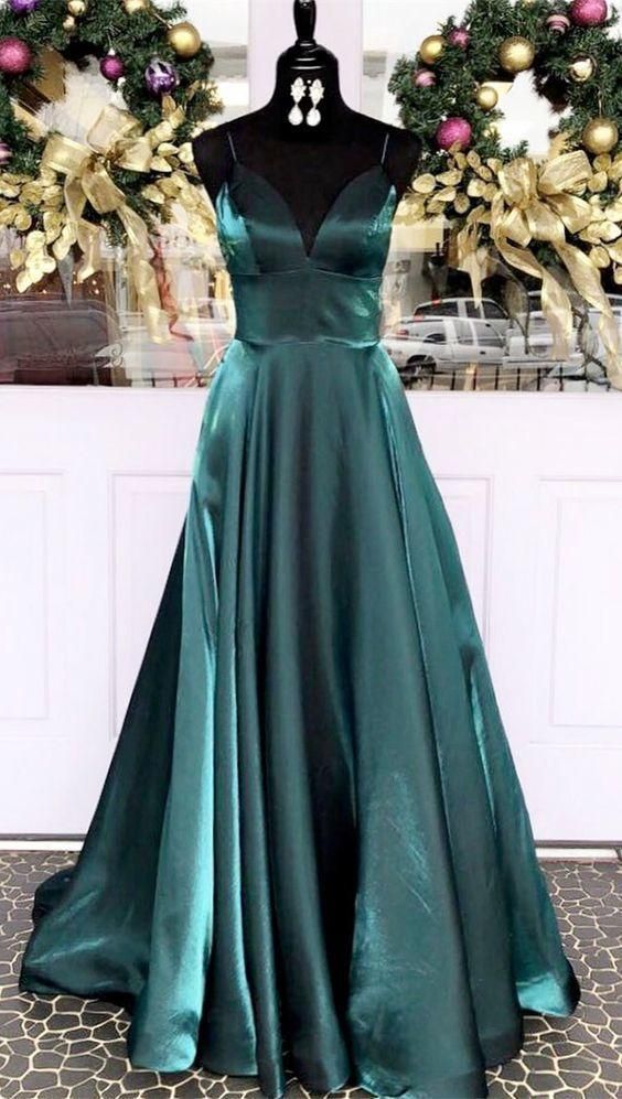 Prom Dresses Ball Gown, Spaghetti Straps Dark Teal Long Prom Dress, Empire Long Evening Dress cg6967