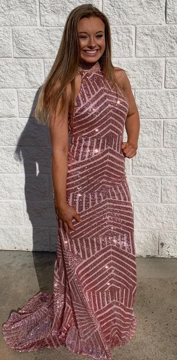 Sparkle Mermaid Rose Gold Sequined Evening Dress, 2020 Long Prom Dress with Train cg6986