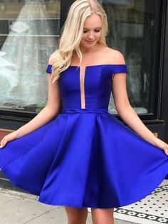 Off Shoulder Short Royal Blue Dresses, Short Royal Blue Formal Homecoming Dresses cg6987