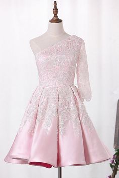 A Line One Sleeve Satin With Applique Homecoming Dress cg6990