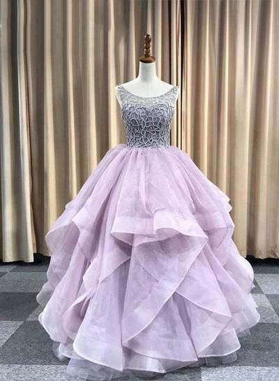 Beautiful Round Neck Tulle Floor Length Prom/Evening Dresses with Beading cg7004