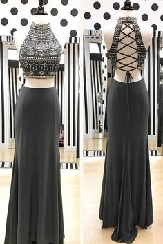 Unique chiffon two pieces beaded sequins long evening dresses,prom dress cg7027