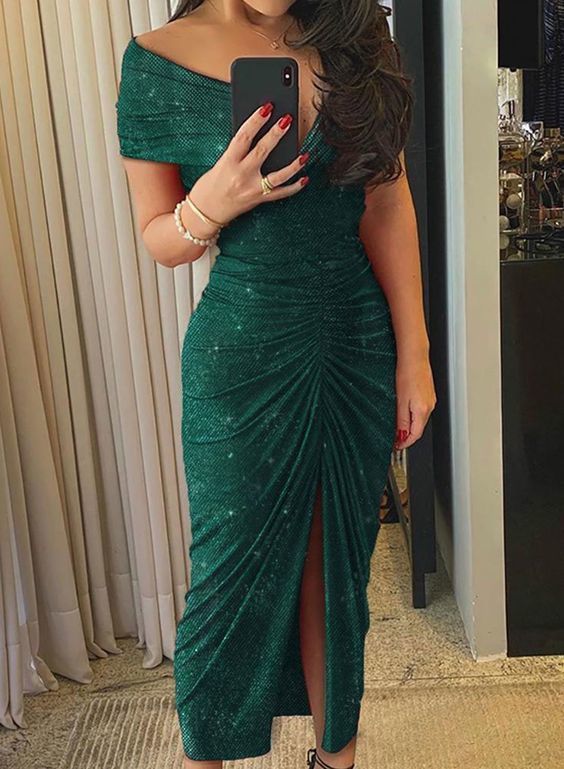 Off The Shoulder Front Slit Prom Dress cg7043