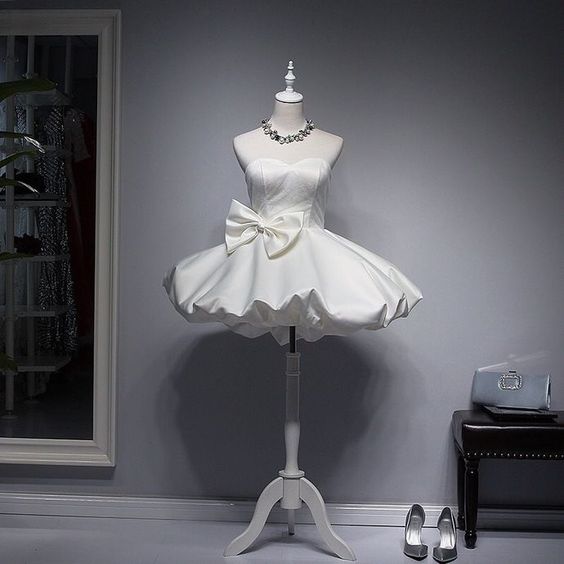 White Homecoming Dress,Short Mini Party Dress,Ball Gowns Party Dress,Bow Cocktail Dress cg7059