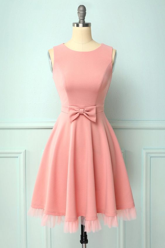 Blush A-line Splice Tulle Swing homecoming Dress with Pockets & Bow cg7067