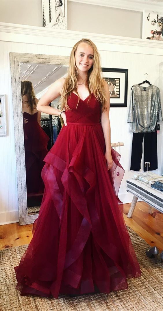 Burgundy long prom dresses, ball gown prom cg7069