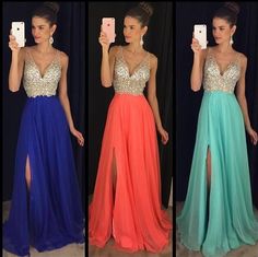 Sparkly Beaded Long V-Neck Prom Dress Fashion Long Side Slit School Dance Dresses cg7132