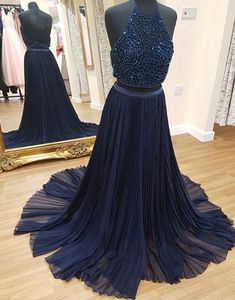 Prom Dresses Unique, Dark blue two pieces long prom dress, formal dress cg7137