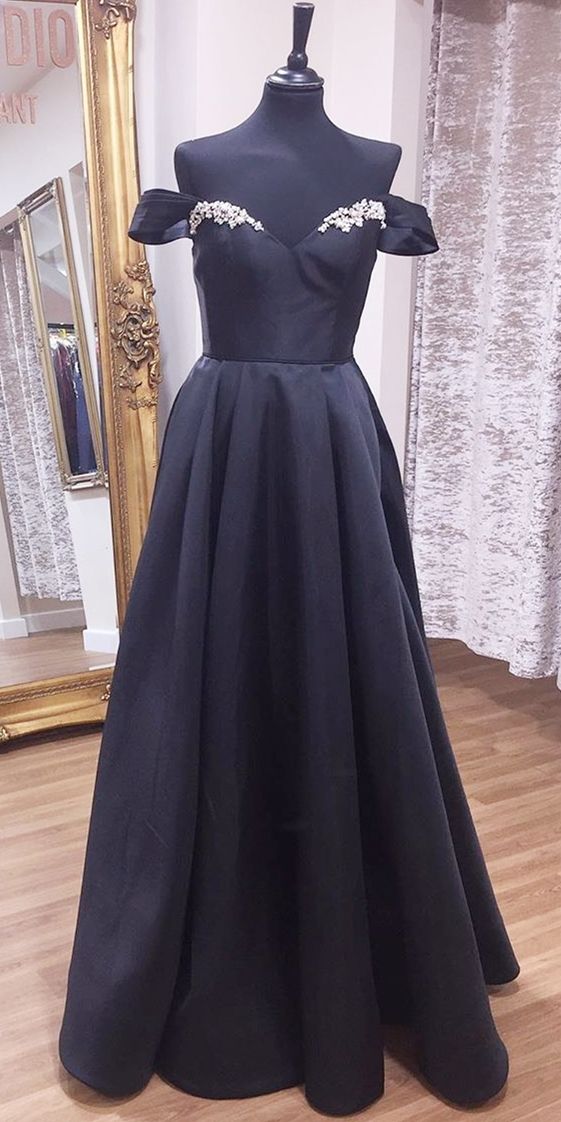 Off Shoulder A-Line Black Long Prom Dress cg7170