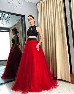 Black Red Two Pieces Prom Dress cg7178