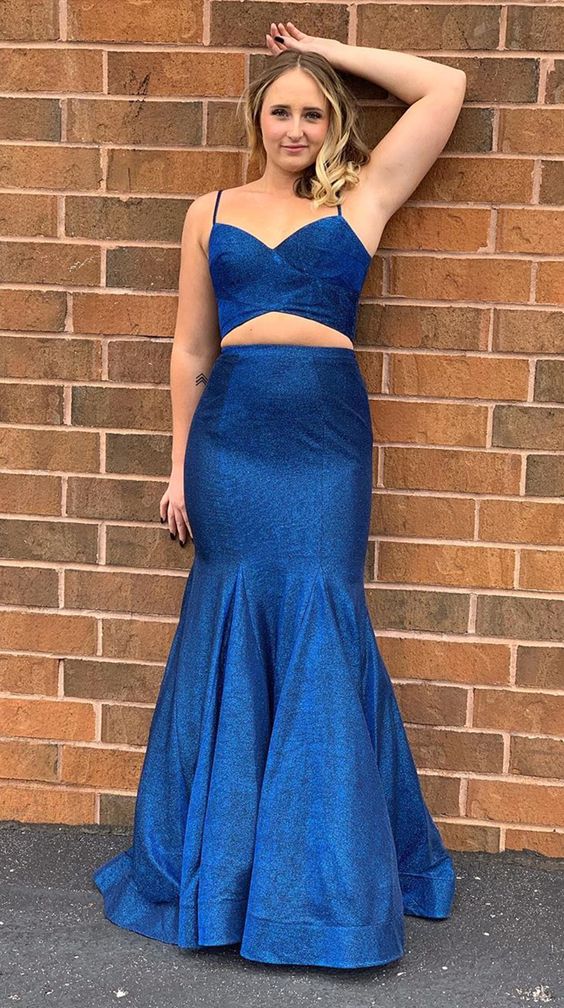 two piece long prom dresses, royal blue prom party dresses, fashion evening party dresses cg7197