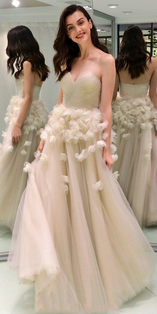 Prom Dresses Simple, Charming Sweetheart Tulle A-Line Backless Appliques Prom Dresses cg7305