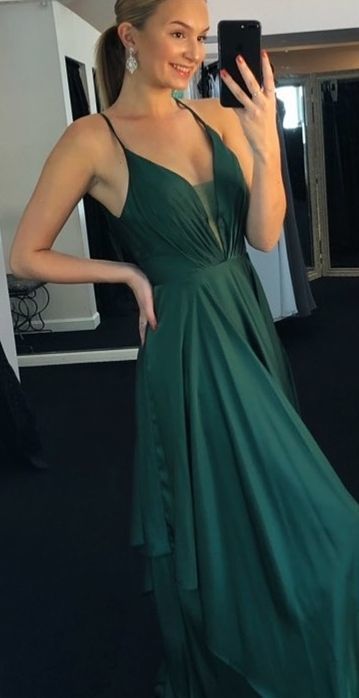 Simple hunter green prom dress cg7324