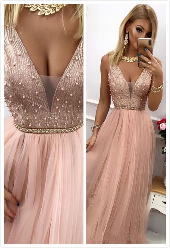 Popular Tulle Prom Dresses A-line Beaded Evening Gowns cg7326