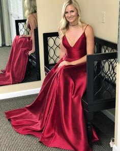 satin long prom dress red evening dress cg7359