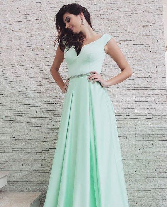 Light Green Satin Beading Prom Dress Formal Dress cg7394