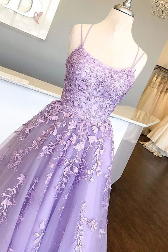 Lilac Prom Dresses with Appliques, Long Princess Prom Dress, Prom Dance Dress, Formal Prom Dress cg7413