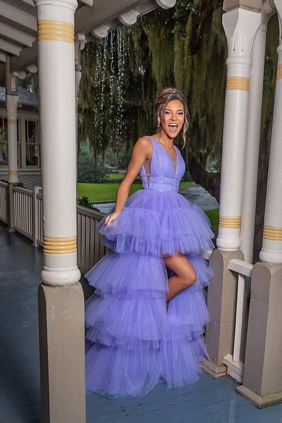 Lavender High Low Prom Dress, Prom Gowns cg7414