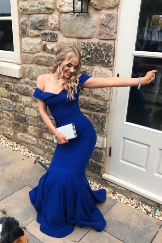 Roayl Blue Off the Shoulder Mermaid Formal prom Gown cg7516