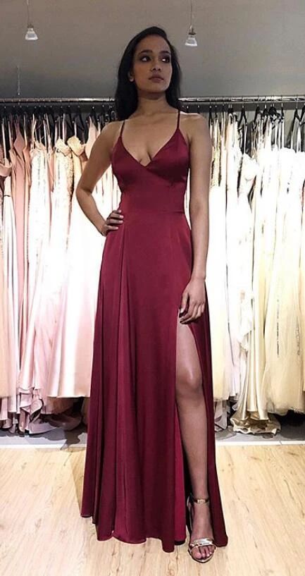 Sexy A line Long Prom Dress with Slit,Fashion School Dance Dress,Winter Formal Dress cg7530