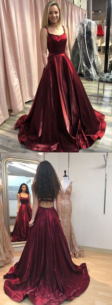 Simple Burgundy Satin Open Back Long Pageant Prom Dress cg7547