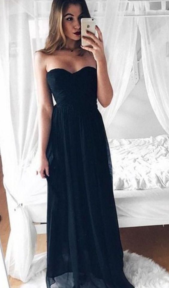 2020 Cheap Chiffon Princess/A-Line Sweetheart Black Prom Dresses cg7552