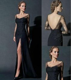 Side Split Sheer Long Sleeve Lace prom Evening Dresses cg7567