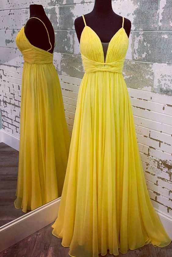 High Quality Yellow V Neck Long Prom Dresses Evening Gowns cg7627