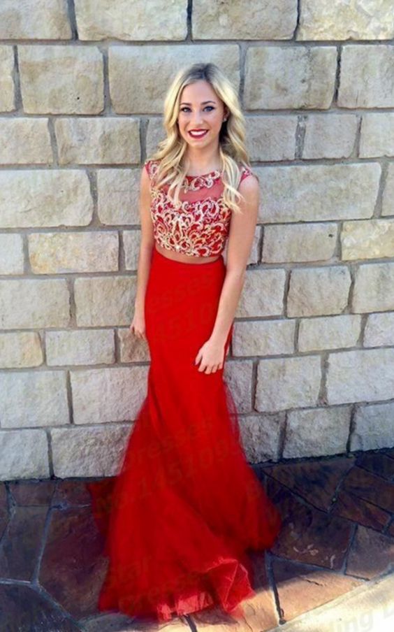 Pretty Tulle Red Long Prom Dress, Red Evening Party Dress cg7634