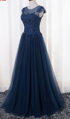 Navy Blue Tulle Long Prom Gowns, Blue Prom Dresses, Formal Dresses cg7642