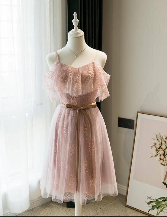Lovely Pink Off Shoulder Knee Length Formal homecoming Dress, Cute Party Dresses cg7650