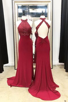 Elegant Mermaid Open Back Dark Red Long Prom Dresses,Formal Dress with Beading cg7659