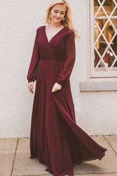 Simple Long Sleeves Chiffon Prom Dress cg7690
