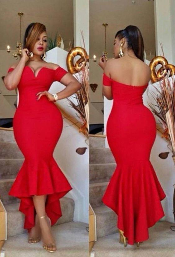Gorgeous Red Ruffled Off-the-Shoulder Mermaid/Trumpet Satin Prom Dresses cg7747